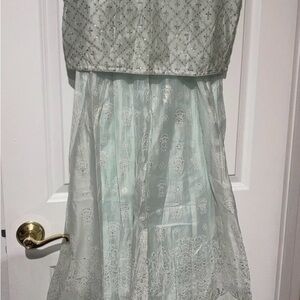 Elegant Light Blue Embroidered 2 Piece Outfit